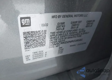 2022 Chevrolet Tahoe 2Wd Rst z USA, uszkodzony, nr VIN 1GNSCRKD2NR239581